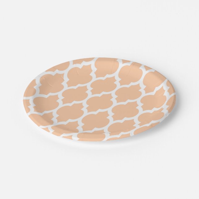 Prato De Papel Peach White Quatrefoil Patterno Marroquino #4 (Inclinado)