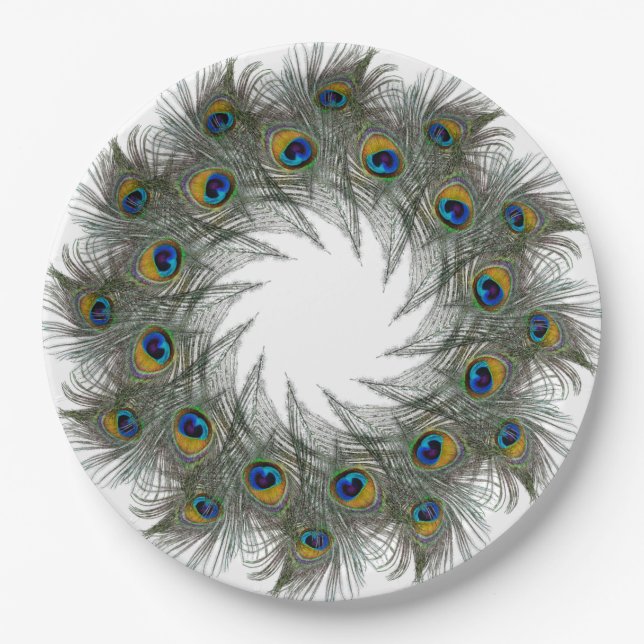 Prato De Papel Peacock Feather Wreath Paper Placas (Frente)