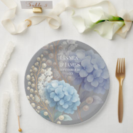 Prato De Papel Pearl Hydrangea Blue Waterercolor Casamento Românt