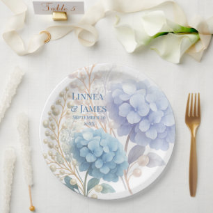 Prato De Papel Pearl Hydrangea Blue Waterercolor Casamento Românt