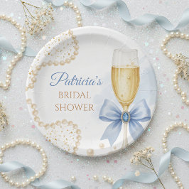 Prato De Papel Pearls & Prosecco Bridal Shower Paper Plate