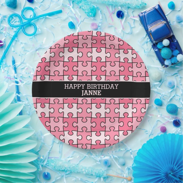 Prato De Papel Pedaços de Quebra-cabeça, Negra, Negra, Doce (Festa)