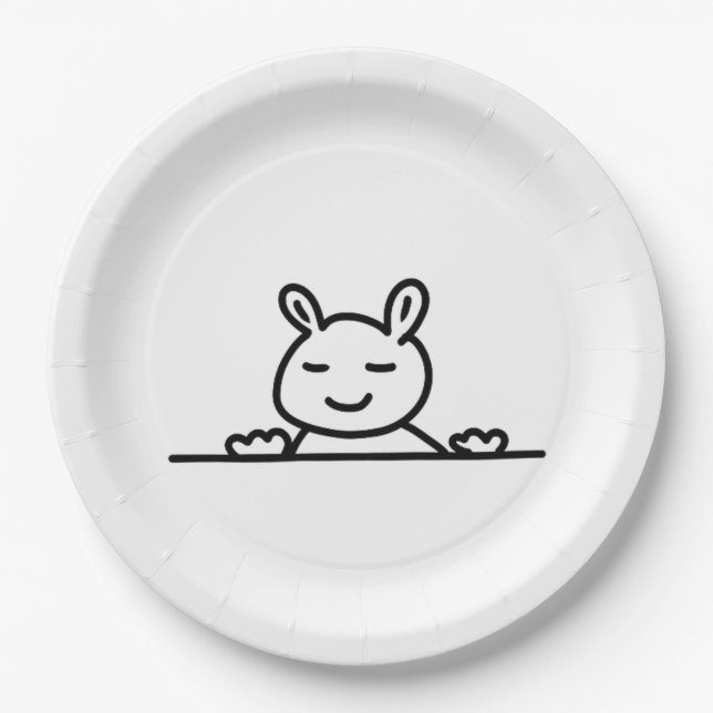 Prato De Papel Peekaboo Rabbit Cartoon Sketch Classic (Frente)