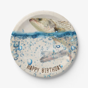 Prato De Papel peixe de aniversário saltando da água