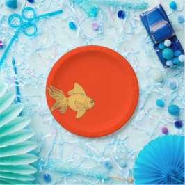 Prato De Papel Peixe Dourado Laranja Elétrico