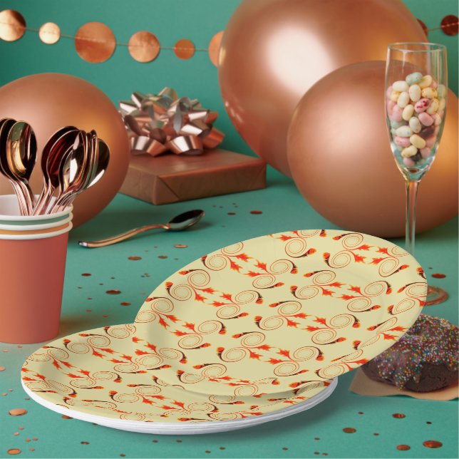 Prato De Papel Peixe Dourado Padrão Geométrico Laranja (Múltiplo)