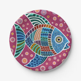 Prato De Papel peixe mosaico, cores brilhantes, aquário