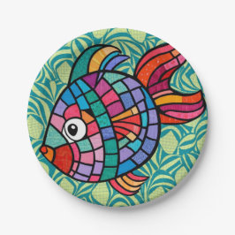 Prato De Papel peixe mosaico, cores brilhantes, aquário