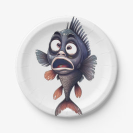 Prato De Papel Peixe Surpreso Engraçado – Design de Placa de Peix