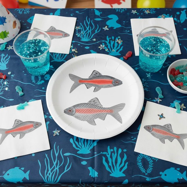 Prato De Papel Peixe Tropical Barb Vermelho e Cinza Aquático Exót (Criador carregado)