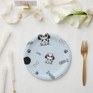 Prato De Papel Peixes Azuis e Pretos Cachorros Festas de aniversá