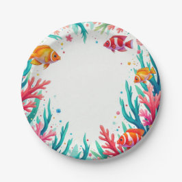 Prato De Papel Peixes Tropicais Vibrantes Coral Oceano | Oceano C