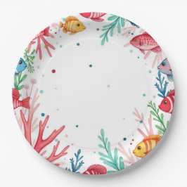 Prato De Papel Peixes Tropicais Vibrantes Coral Oceano | Oceano C