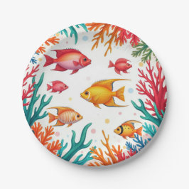 Prato De Papel Peixes Tropicais Vibrantes Coral Oceano | Oceano C