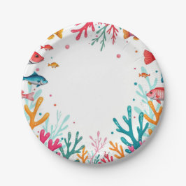 Prato De Papel Peixes Tropicais Vibrantes Coral Oceano | Oceano C