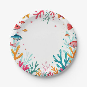 Prato De Papel Peixes Tropicais Vibrantes Coral Oceano   Oceano C