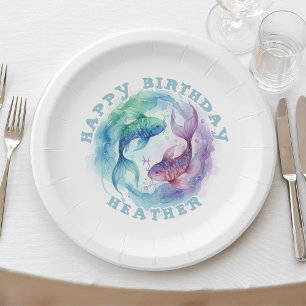 Prato De Papel Peixes Zodíaco Aquarela Peixes Astrologia Aniversá