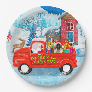 Prato De Papel Pekingese Dog Christmas Delivery Truck Snow