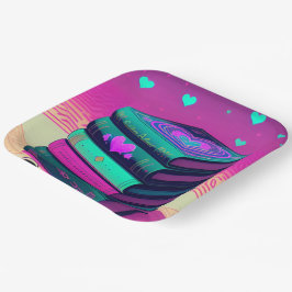 Prato De Papel Pelo Amor Dos Livros Pink Square