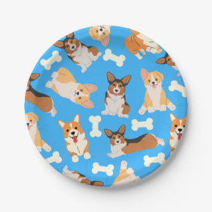 Prato De Papel Pembroke Welsh Corgi - Padrão Azul