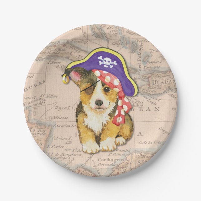 Prato De Papel Pembroke Welsh Corgi Pirate (Frente)