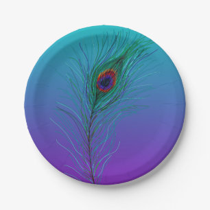 Prato De Papel Pena de Pavão de Turquesa a Roxo