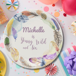 Prato De Papel Penas de Boho Jovem Selvagem e Aquarela