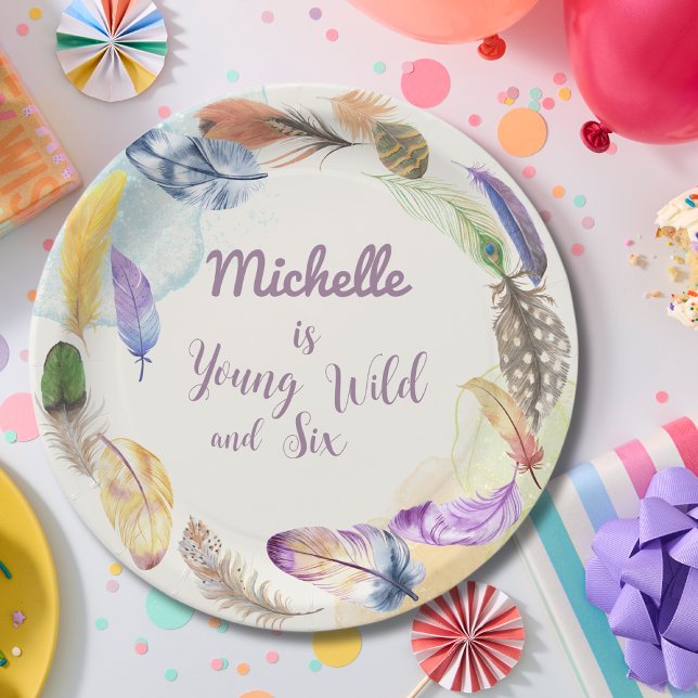 Prato De Papel Penas de Boho Jovem Selvagem e Aquarela (Criador carregado)