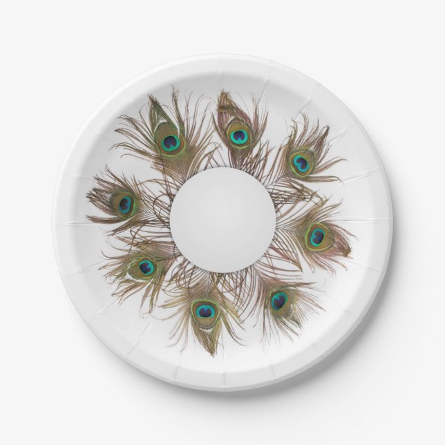 Prato De Papel Penas de Peacock Placa de Papel (Frente)