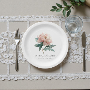 Prato De Papel Peônia Rosa Bege Aquarela Feminina Elegante