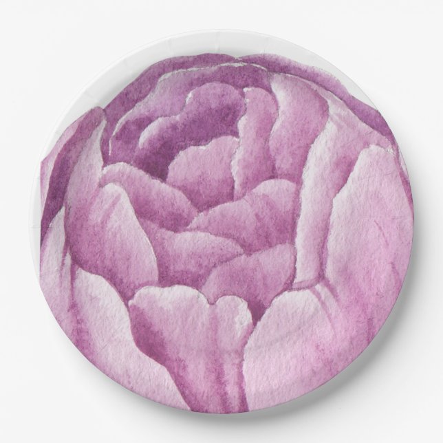Prato De Papel Peônia Rosa Ilustrada à Mão (Frente)