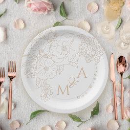 Prato De Papel Peônias Ivory White Românticas para Casamento