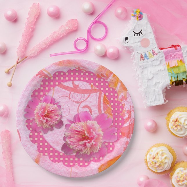 Prato De Papel Peônias Rosa  (Festa)
