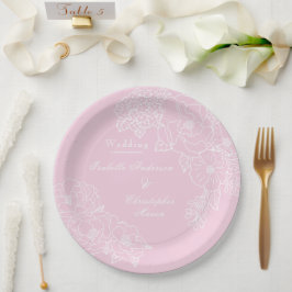 Prato De Papel Peônias Rosa Bege Casamento Romântico