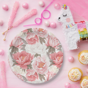 Prato De Papel Pêonias rosa e brancas