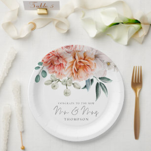 Prato De Papel Peonies Peach Coral Felicita a Sra. Wedding