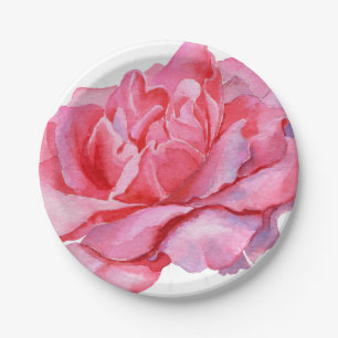Prato De Papel Peony Rosa Ilustrado Mão