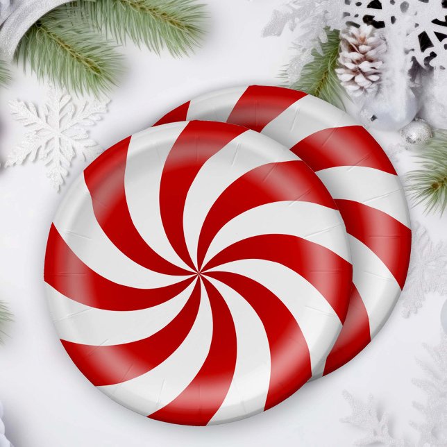 Prato De Papel Peppermint Candy (Celebrate the holiday with peppermint candy paper plates.)
