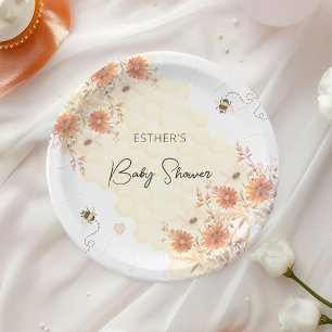 Prato De Papel Pequena abelha Mel Boho Chá de fraldas de flor sel
