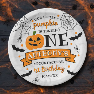 Prato De Papel Pequena Abóbora Transformando Um primeiro anivers