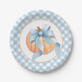 Prato De Papel Pequena abóbora xadrez azul pastel primeiro aniver