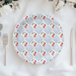 Prato De Papel Pequena cereja no caminho chá Blue Baby boy