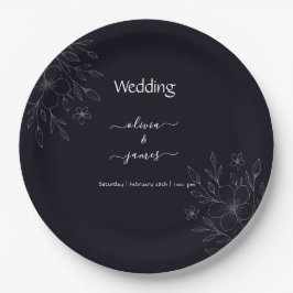 Prato De Papel Pequena e simples vinha floral minimalista branca