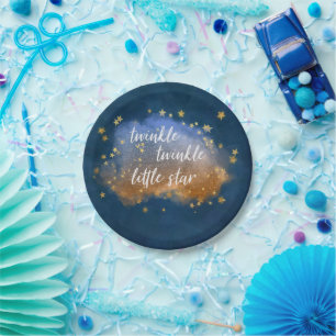 Prato De Papel Pequena Estrela Brilhante Marinho Azul Cobre Dou