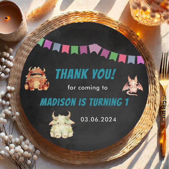 Prato De Papel Pequena Festa de aniversário do Monstro (Criador carregado)