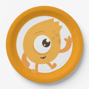 Prato De Papel Pequenas placas de aniversário azul de monstro