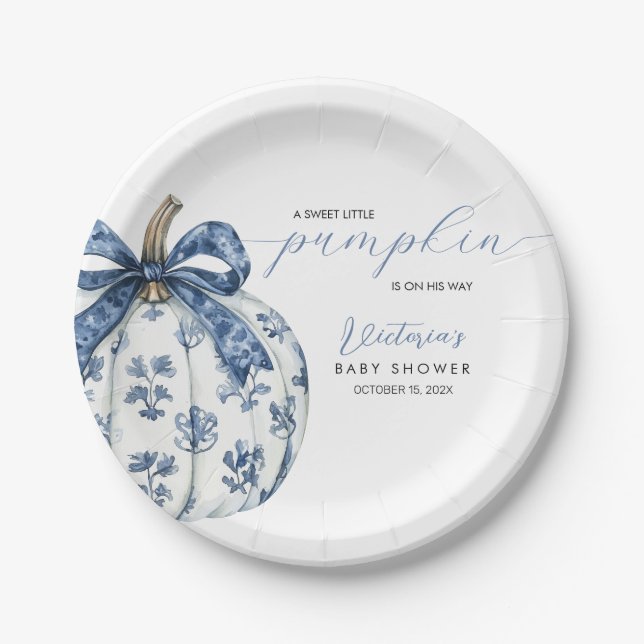 Prato De Papel Pequeno Abóbora no Caminho Chá de fraldas Arco Azu (Frente)