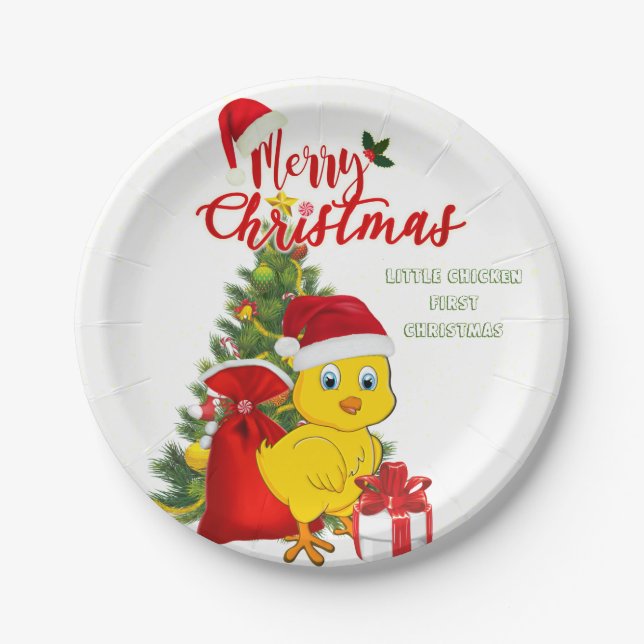 Prato De Papel Pequeno Bebê Chicken Natal (Frente)