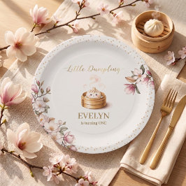 Prato De Papel Pequeno Bolinho Floral Rosa Dourado 1º Aniversário