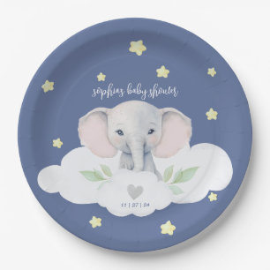 Prato De Papel Pequeno Chá de fraldas de amendoim Elefante Azul